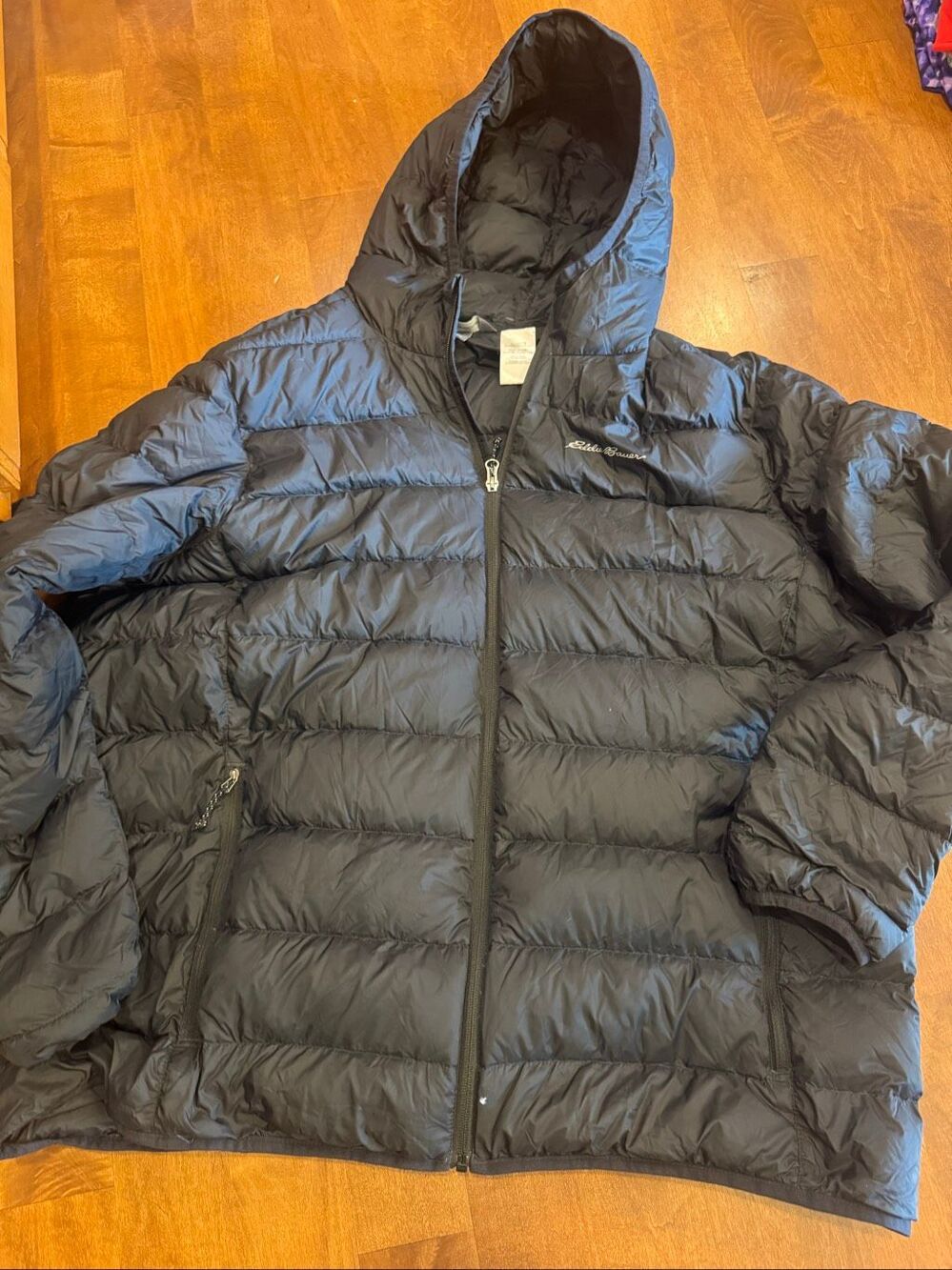 Eddie Bauer EB650 Men’s XL Black 650 Down Hooded Puffer Jacket Coat